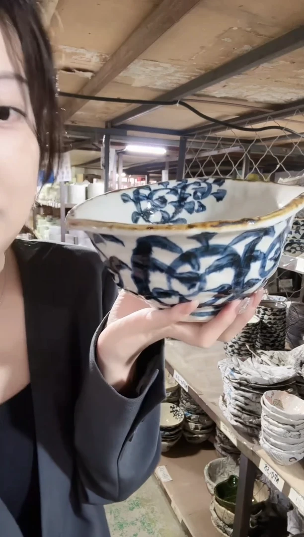 陶瓷唐草19.5cm变形面碗一个