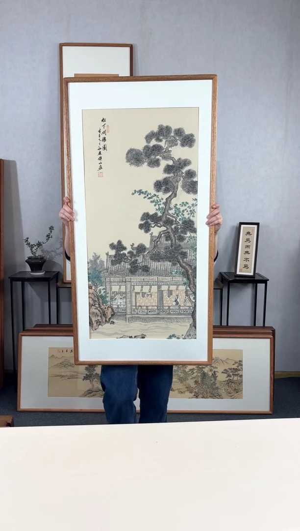 【闪购商品】国画手绘*松下闲雅图*62*123cm实木框