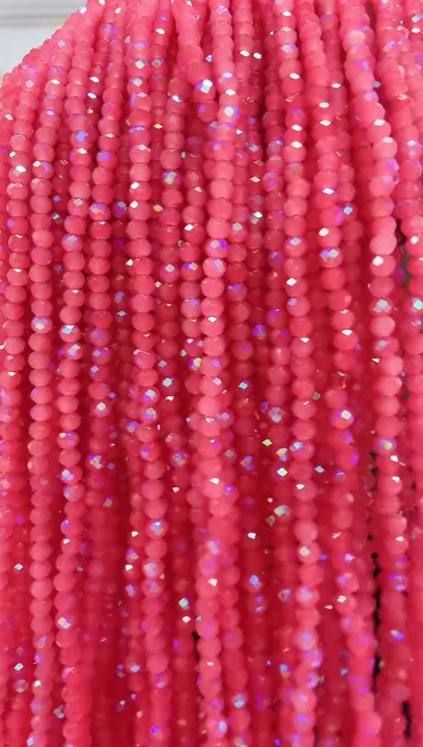 玻璃1122卡4水晶扁10条微光彩樱花粉玉