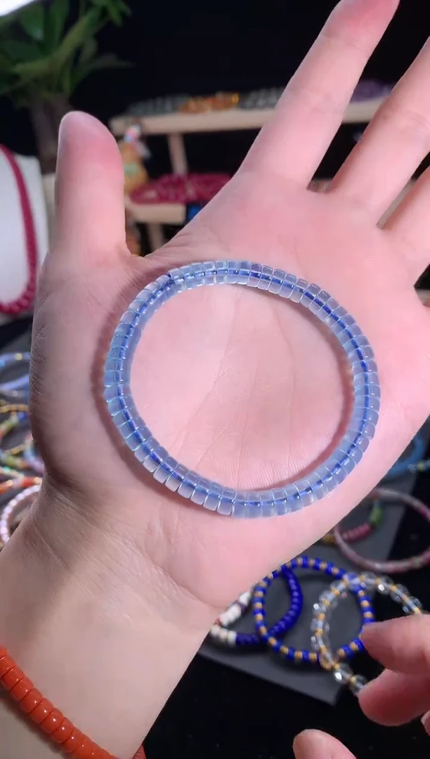 天然辰砂天然海蓝宝直切药片手串6mm