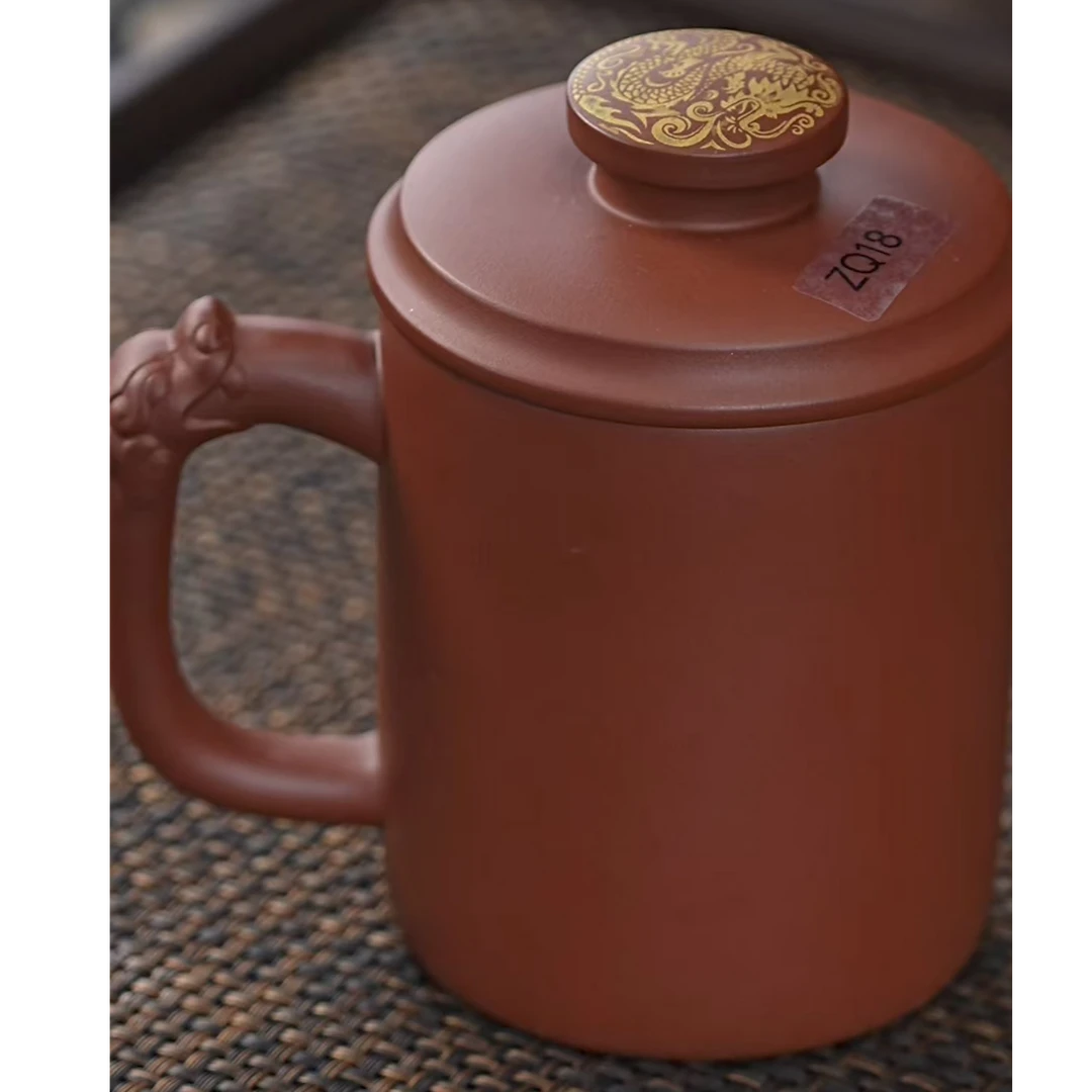 手工盖杯  紫器公社龙把描金盖杯