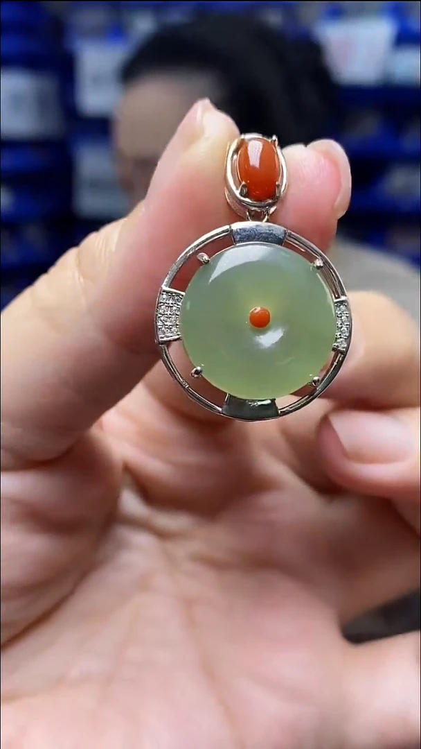 吊坠(不含链)银S925镶嵌和田玉DZ1883