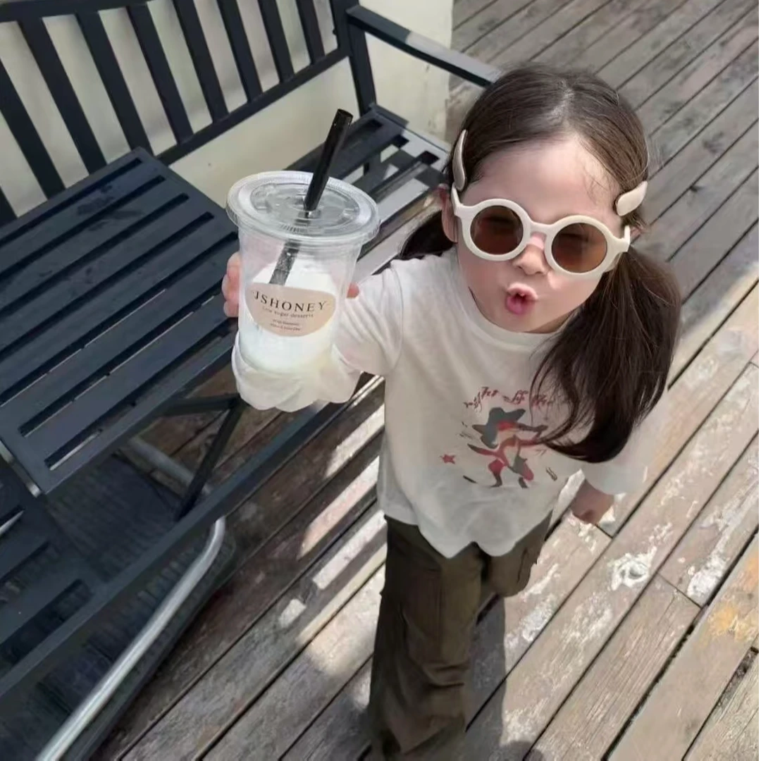 壹妈韩版童装女童早秋套装洋气儿童卡通防晒衫t恤长袖上衣工装裤