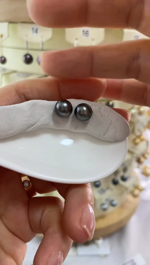 银S925镶嵌耳饰海水珍珠8-9