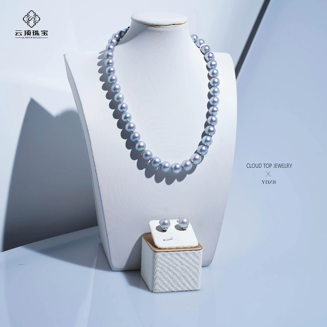 【格格】喜马拉雅铂金灰全珠链9-11.5mm加耳钩9-10mm【多样性发货】