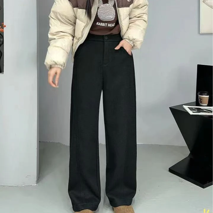 K651炭黑醋酸加绒休闲裤9388