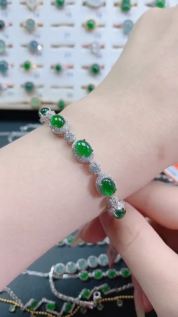 银S925镶嵌手链翡翠天然翡翠