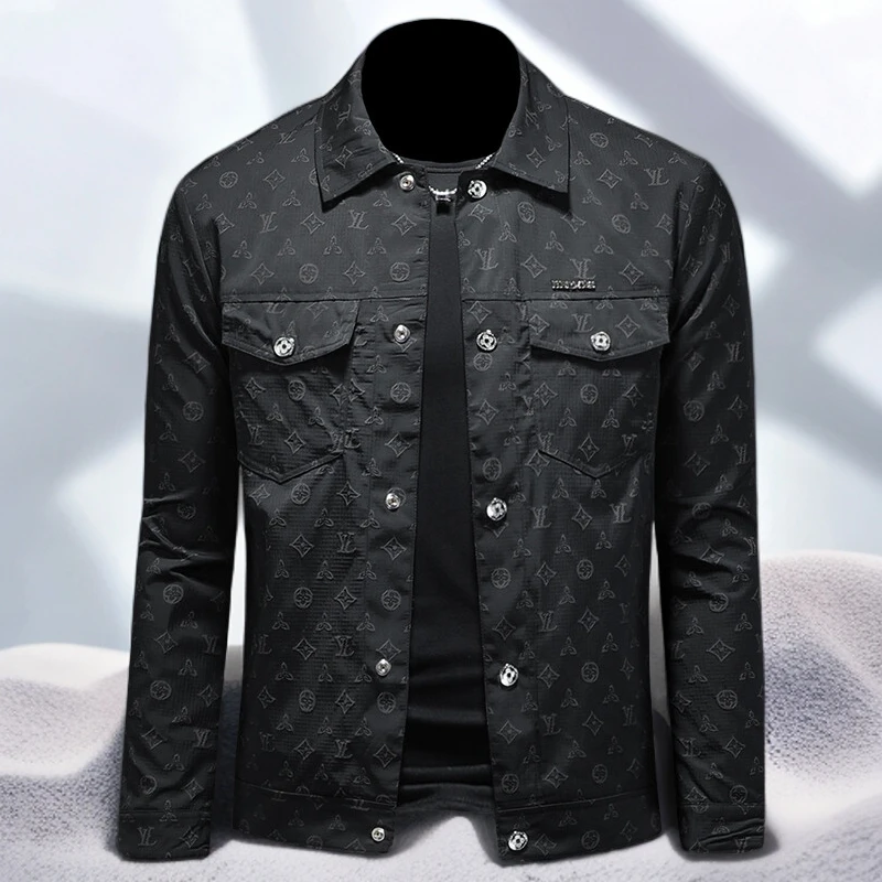 宾斯洛特时尚提花夹克衫男士休闲外套印花修身上衣秋季新款潮牌