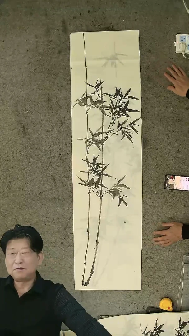 国画四尺对开  墨竹条屏 34*138cm