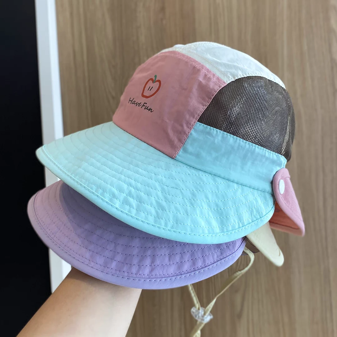 儿童帽子夏季薄款速干透气渔夫帽男童女童大檐护脖遮阳防晒太阳夏