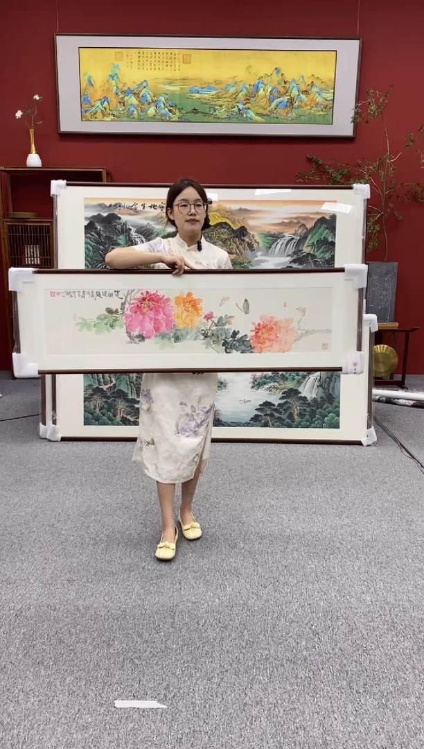 国画手绘150*45花开蝶趣