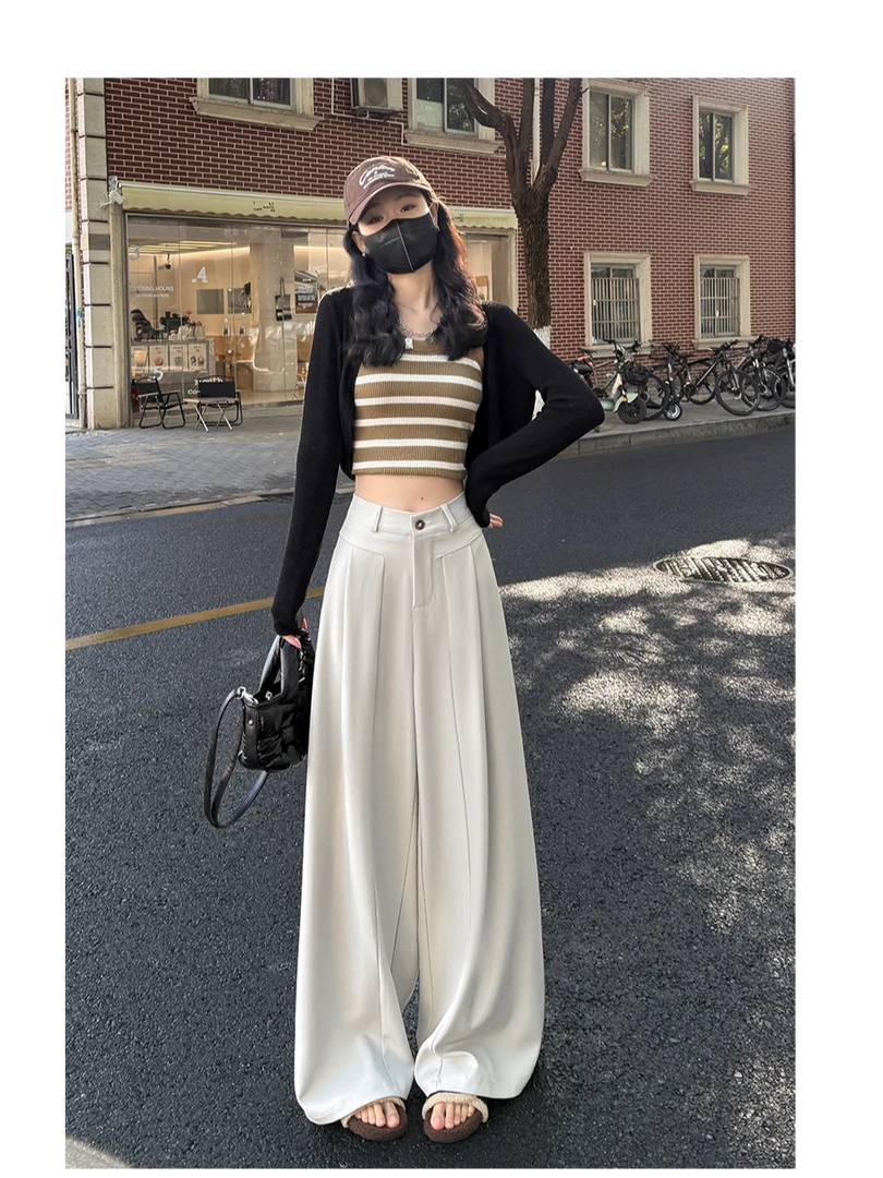 原创高个子黑色女2025年早春新款高腰垂感拖地休闲阔腿裤女休闲