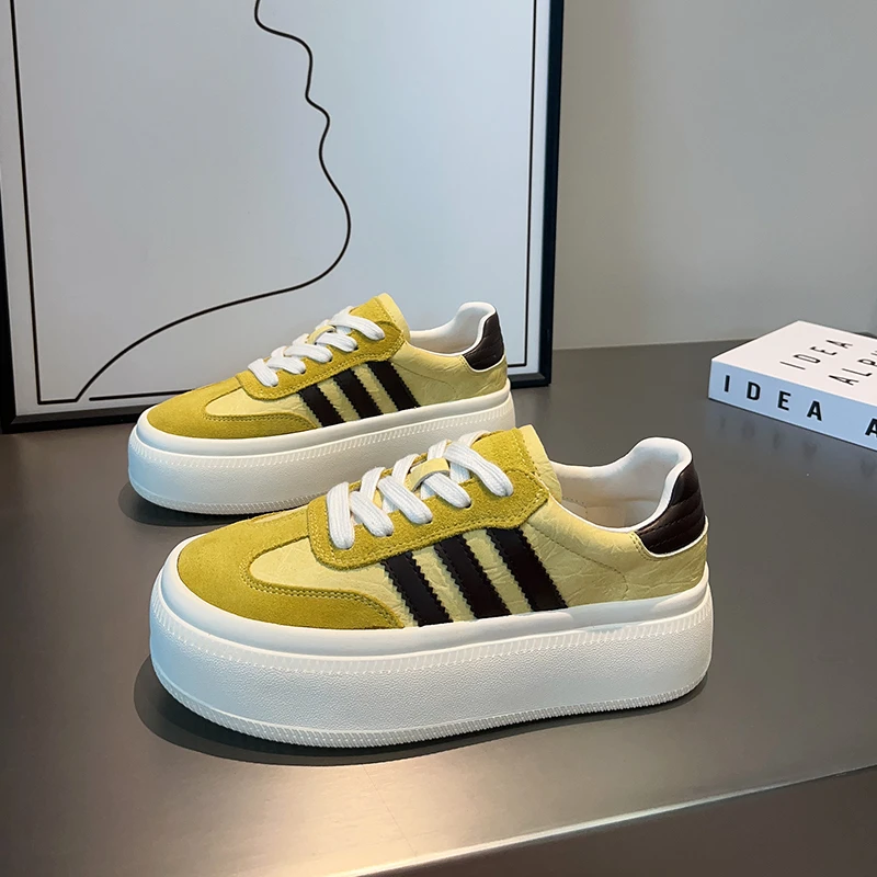 欧货增高轻便软底德训鞋女~2025春夏季新款百搭厚底休闲运动板鞋