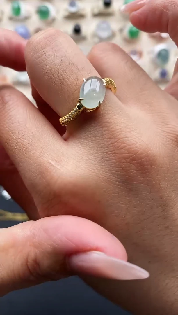 银S925镶嵌戒指翡翠缅甸天然A货翡翠11  2-7