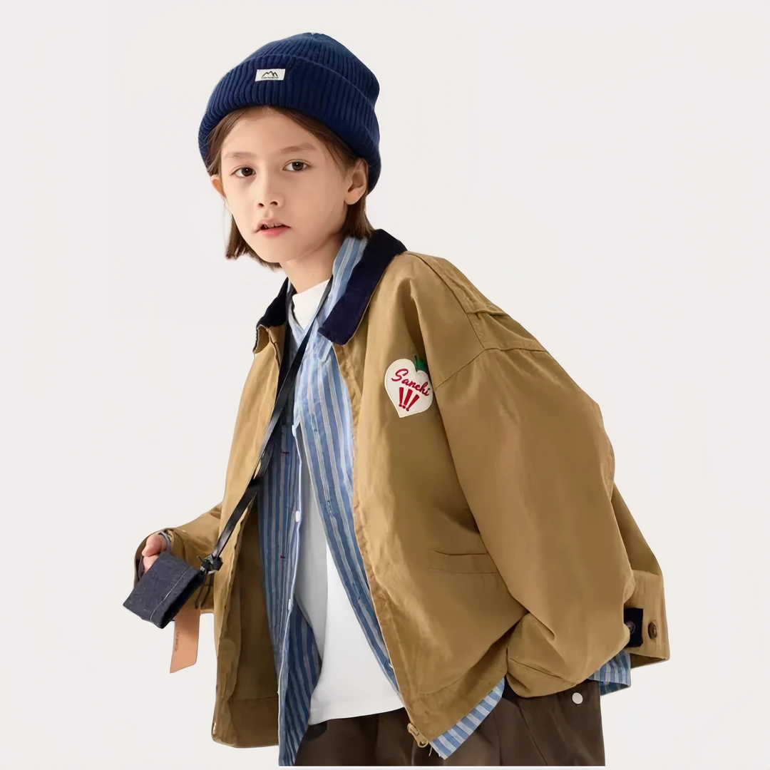 男童外套2025春秋新款工装夹克翻领中大童美式儿童复古帅气上衣潮