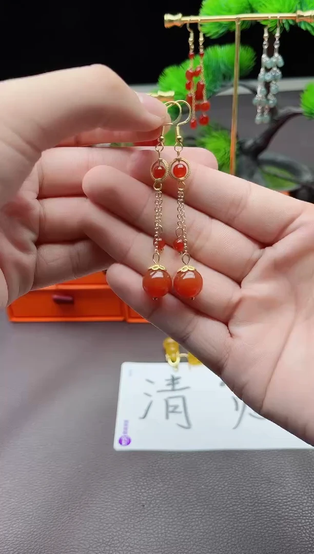 玛瑙/玉髓耳饰银S925镶嵌331