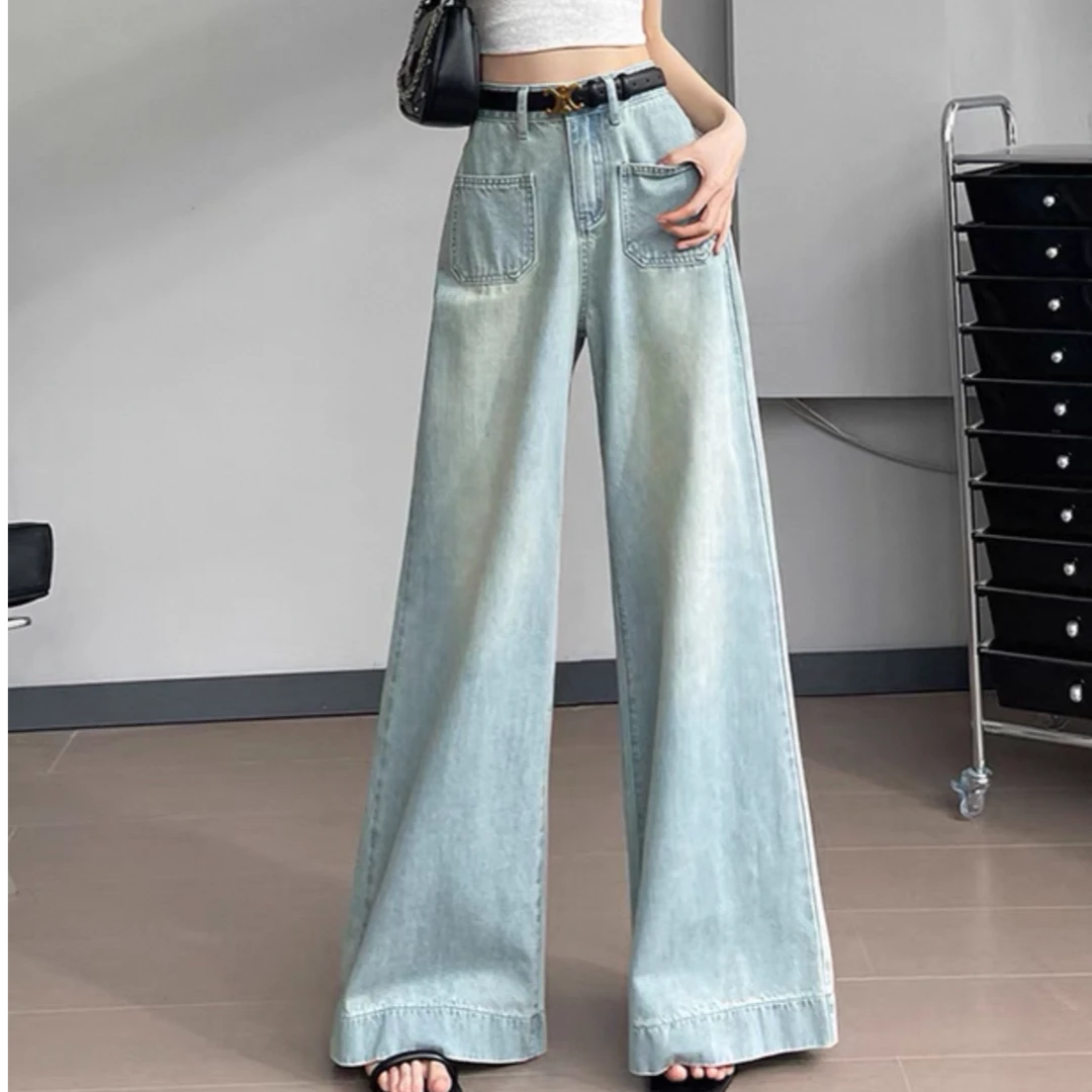 高腰显瘦阔腿牛仔裤女春
