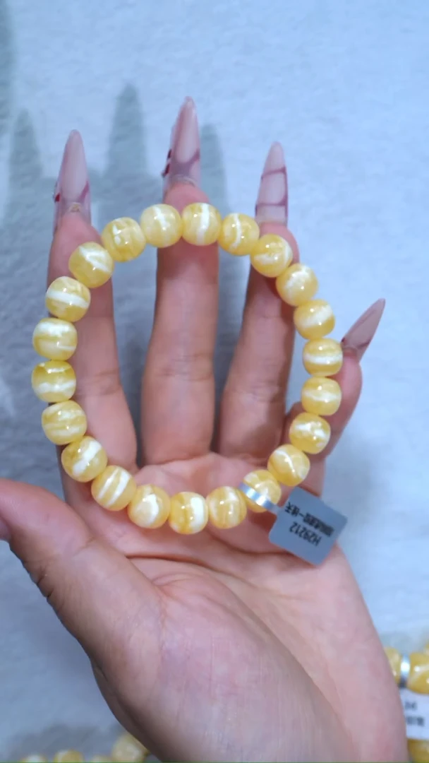 手链琥珀未镶嵌212，同料10mm金瓷白虎皮纹一线天