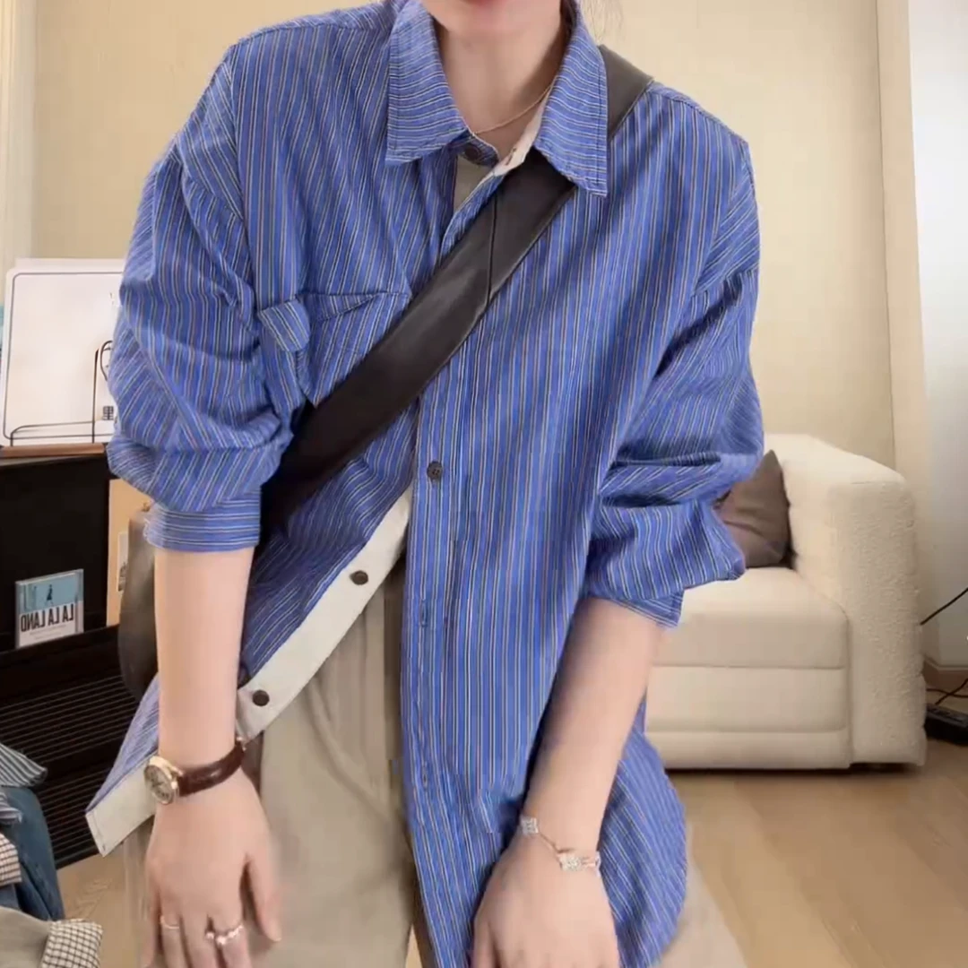 “高智感衬衫” 高级感秋季新款纸片人条纹撞色设计感衬衫LK2505535