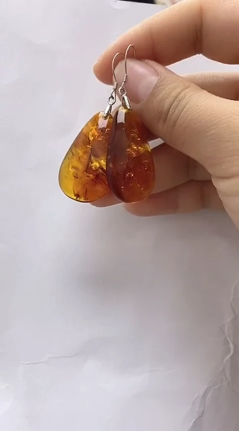 【闪购商品】琥珀裸石银S925镶嵌琥珀耳坠