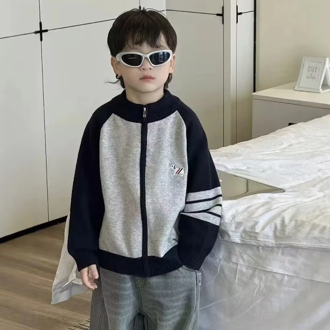 开衫2025新款高级感中大童春款外套男童韩版春装休闲百搭撞色毛衣