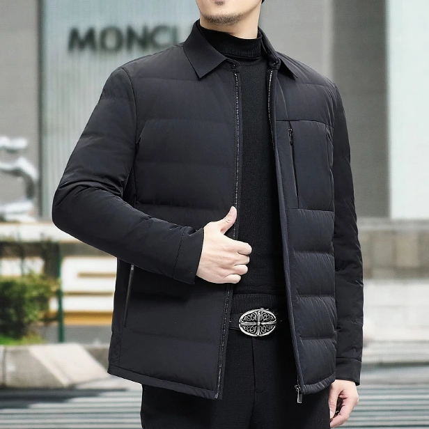 梵基弗奈男士冬季轻量翻领鹅绒服新款商务休闲外套高端行政羽绒服