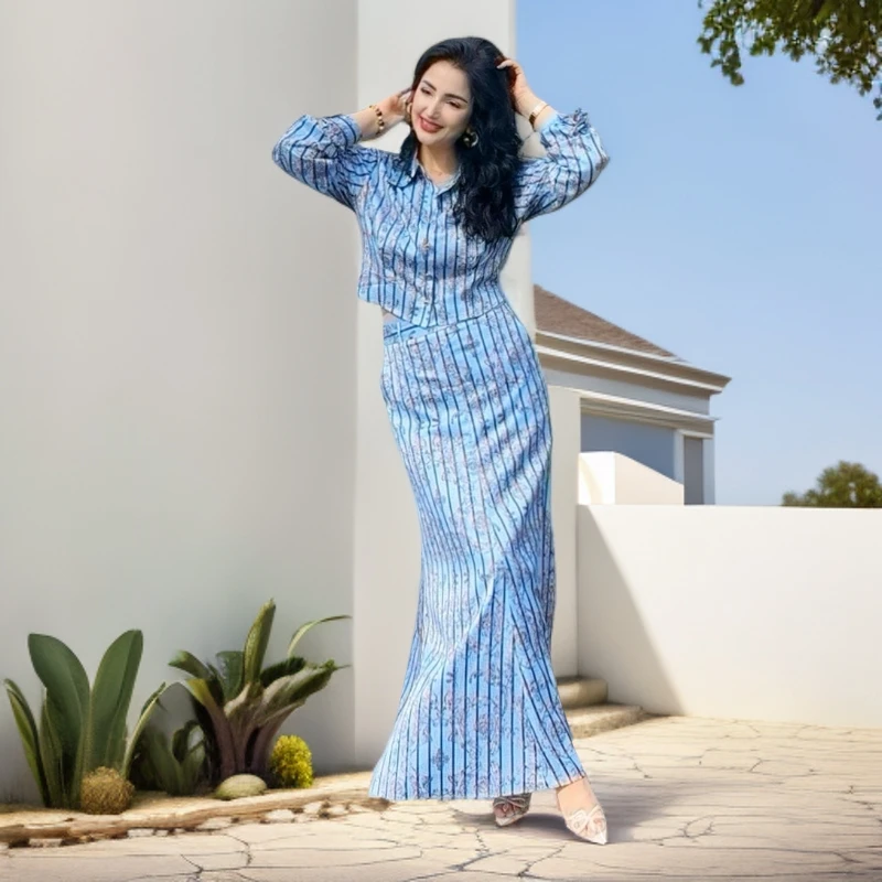 长袖女士条纹收腰显瘦气质时尚休闲套装