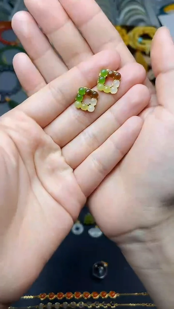 银S925镶嵌和田玉耳饰耳钉 06