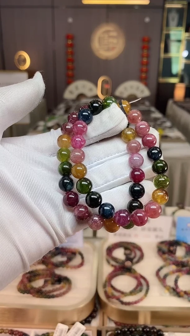 未镶嵌老矿碧玺彩虹单圈串9mm+碧玺xion多样性发一条