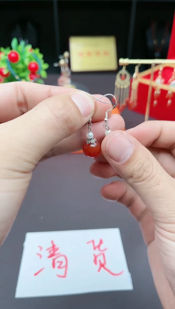 【闪购商品】南红玛瑙耳饰银S925镶嵌303000