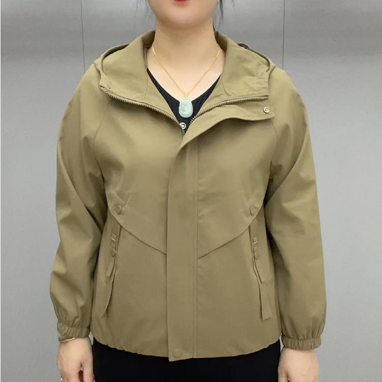 连帽时尚宽松型秋季春季中年女装纯色洋气时尚短款外套2025B-09