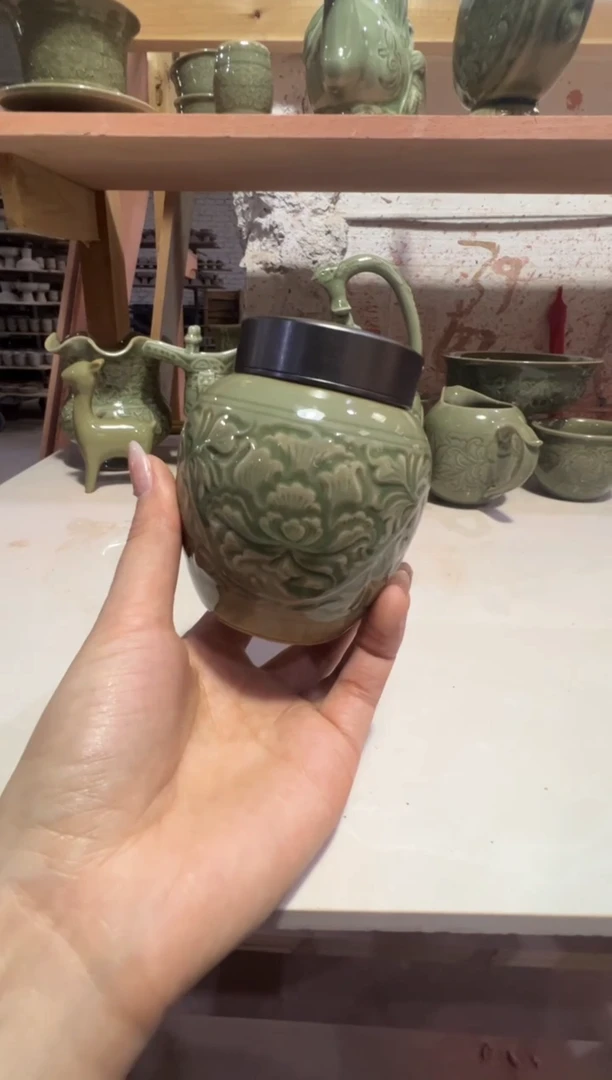 耀州窑牡丹锡合金茶叶罐