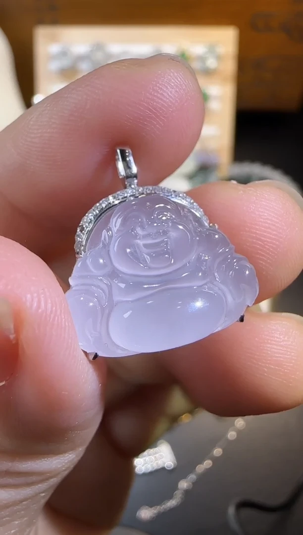 翡翠18K金镶嵌颈饰翡翠 18K金镶嵌 颈饰翡翠白冰佛公