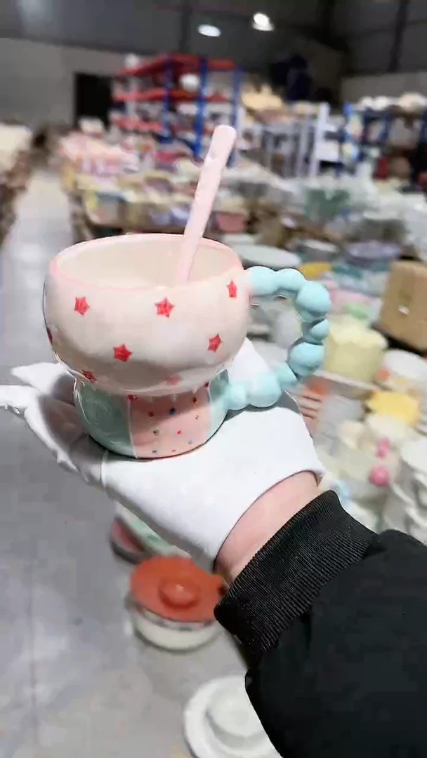 【闪购商品】瓷片杯子勺子2件套微瑕 凑满20元包邮