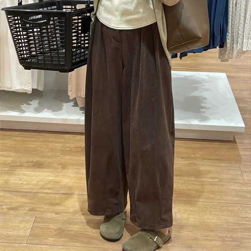 加大码灯芯绒阔腿休闲裤女秋季新款宽松显瘦小个子锥形日系奶奶裤