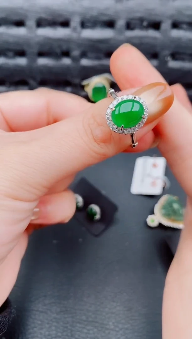 【闪购商品】翡翠戒指银S925镶嵌天然a货翡翠1191