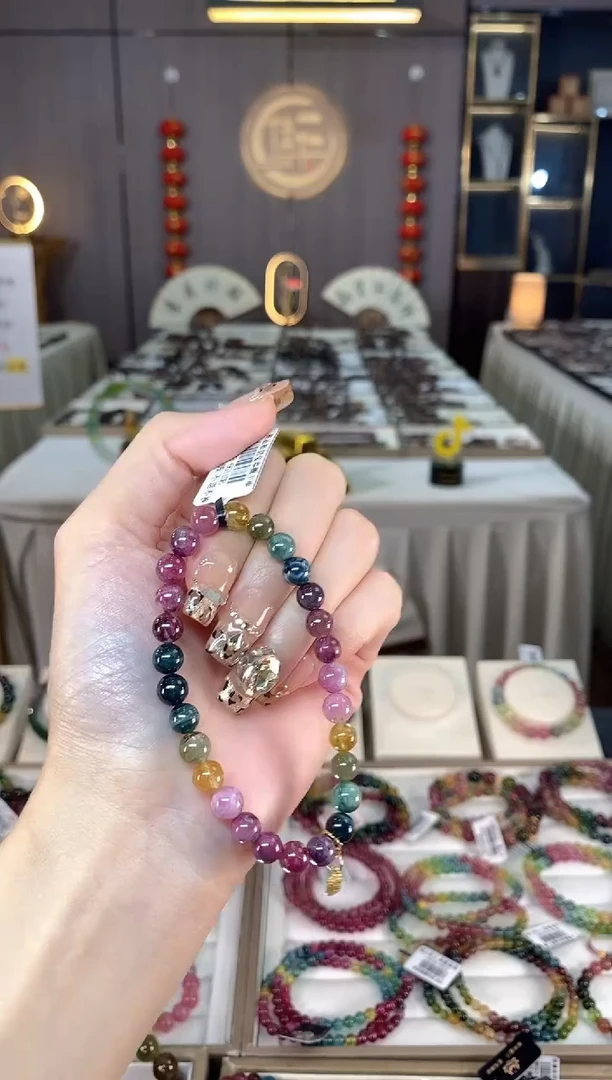 未镶嵌老矿碧玺色标彩虹单圈手串6mm+碧玺dan多样性发货一条