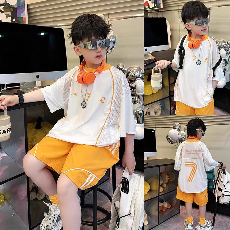 男童套装夏薄款运动服中大童男孩夏季痞帅短袖裤球衣速干两件套潮