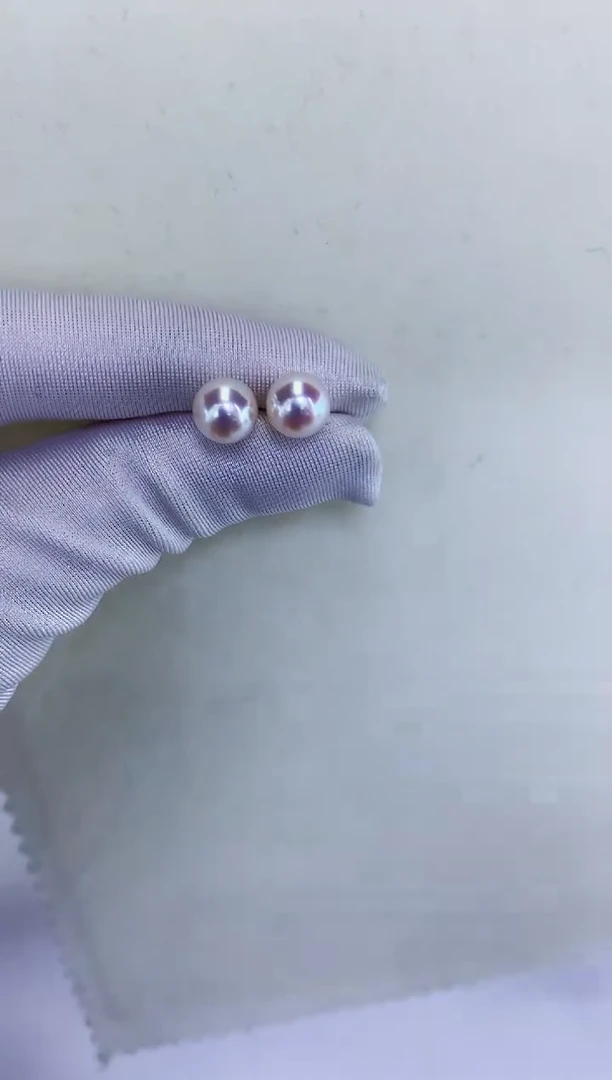 18K金镶嵌DA海水珍珠素钉8-9MM x013