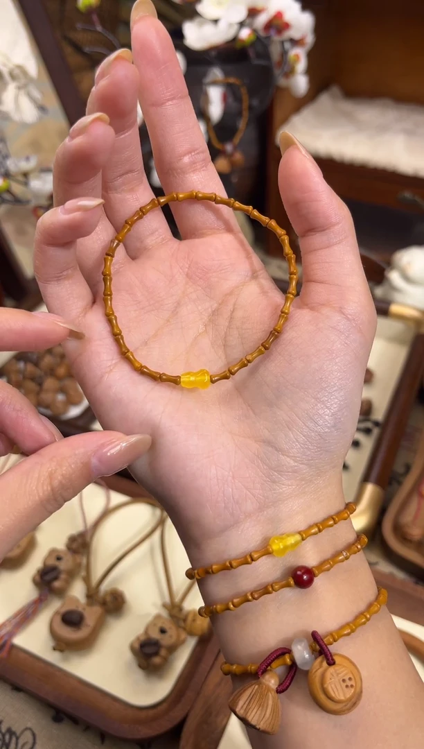 手串桃核【桃缘序】竹节「黄色葫芦」桃木桃核辟、挡、驱、护 备注手围