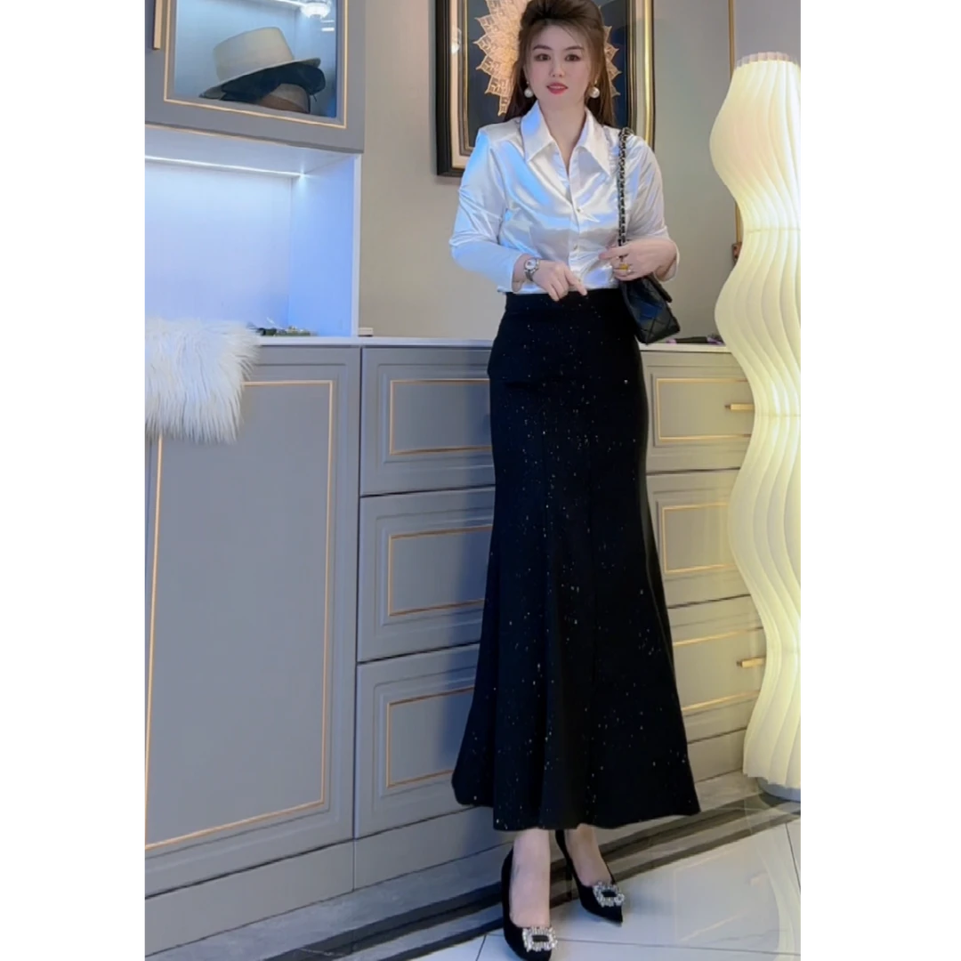 女神高腰显瘦气质优雅时尚鱼尾半身裙洋气轻熟亮片裙