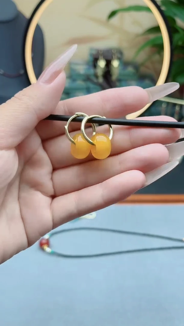 玛瑙/玉髓耳饰银S925镶嵌00黄色耳扣黄色