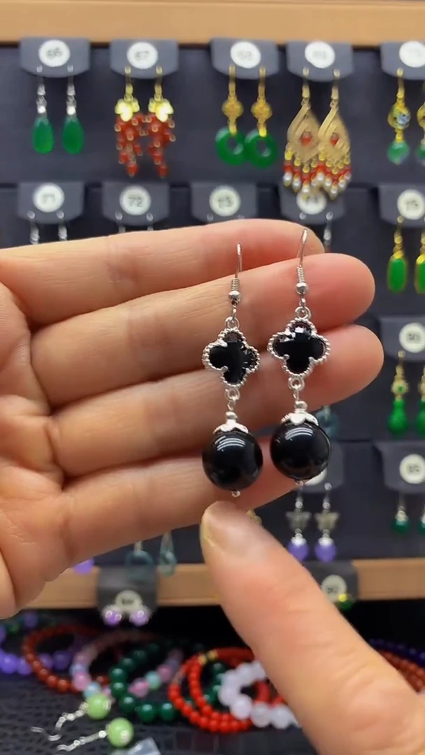 【闪购商品】玛瑙/玉髓耳坠银S925镶嵌耳饰