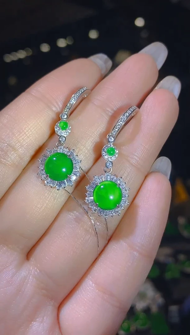 【闪购商品】翡翠耳饰银S925镶嵌045（多样性发货）