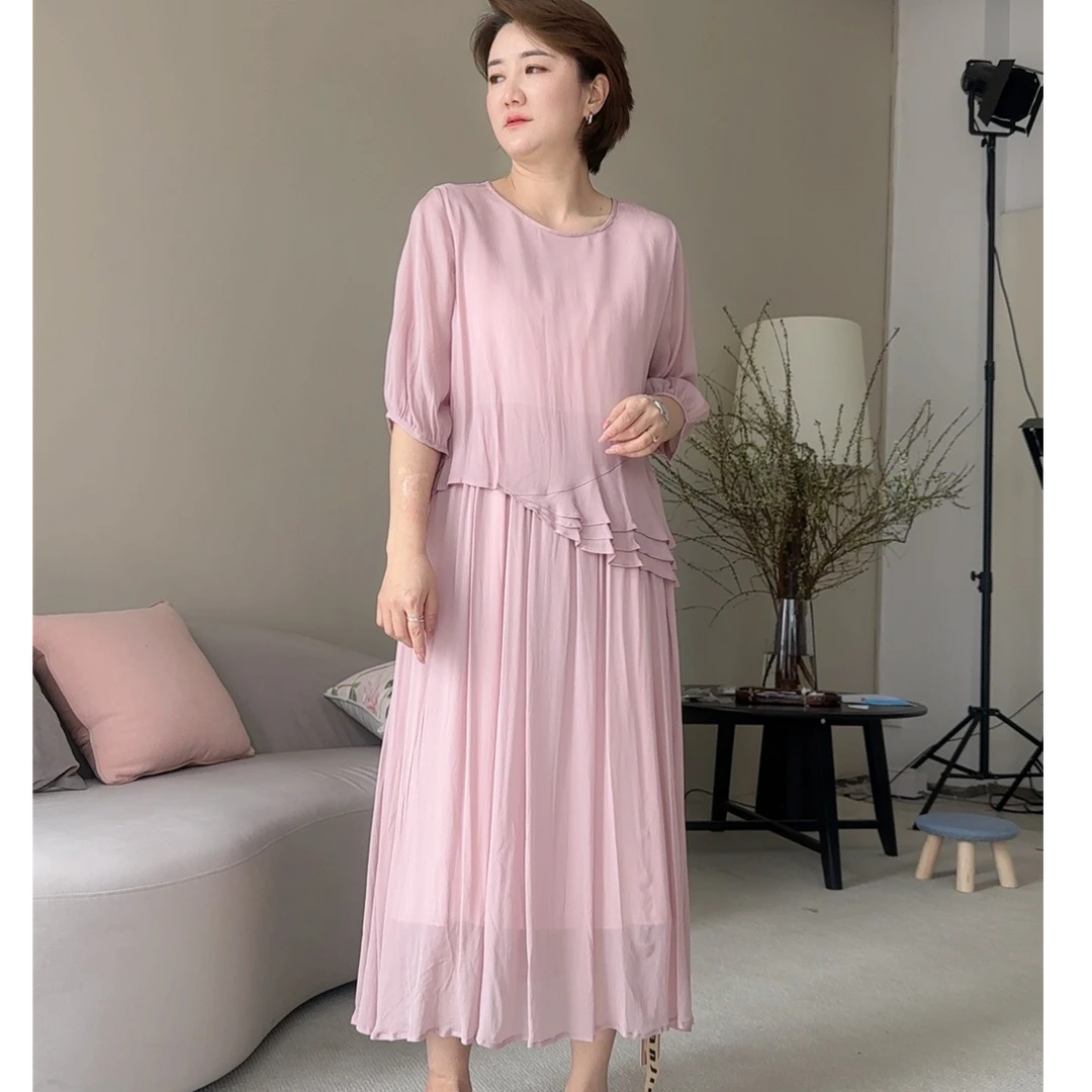 100人丝假两件显瘦气质时尚法式宽松中长款纯欲慵懒风女装