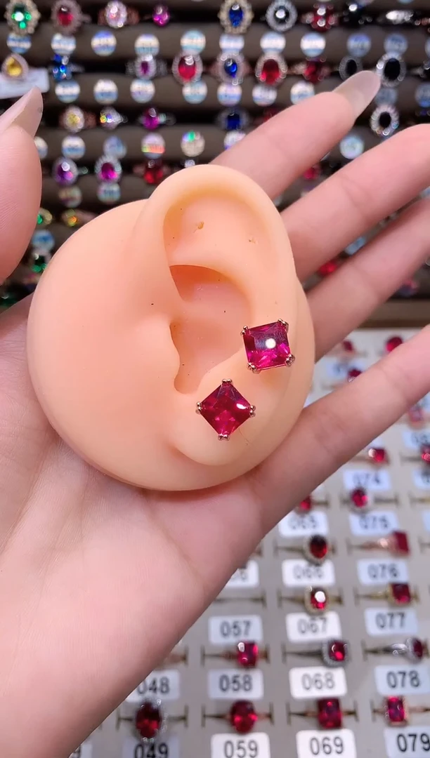耳饰银S925镶嵌红宝石8玫瑰金