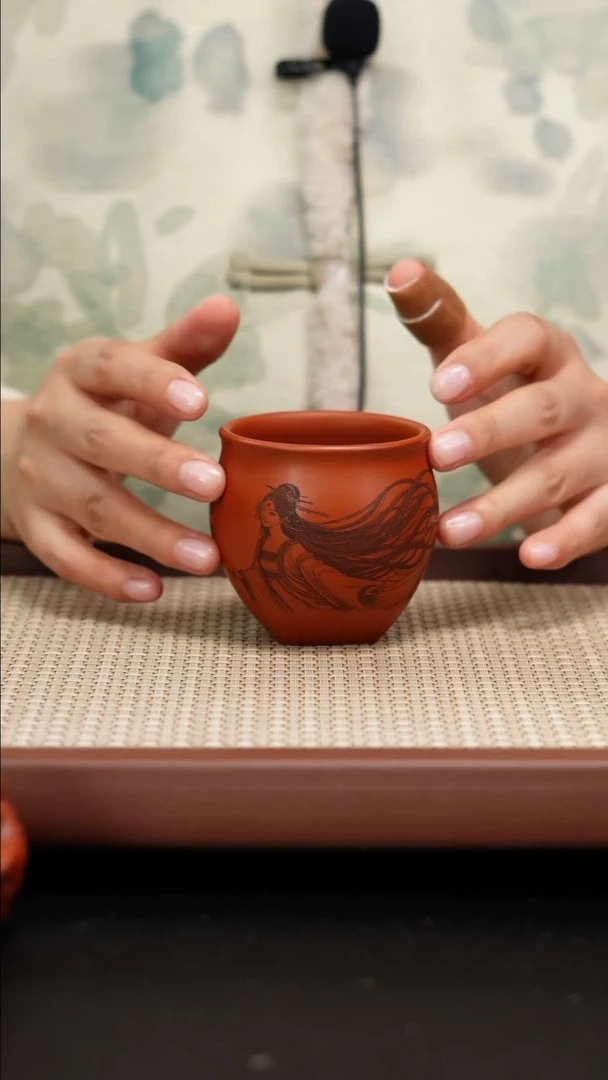 【闪购商品】紫砂茶壶赵庄朱泥杯刻绘