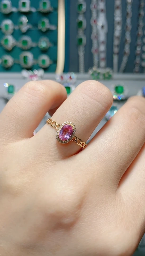 18K金戒指彩色蓝宝石18K金镶嵌風*.