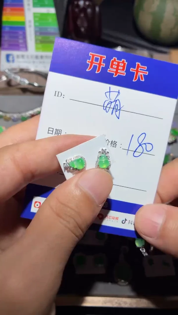 银S925镶嵌翡翠耳饰萌*鹿萌芽鹿