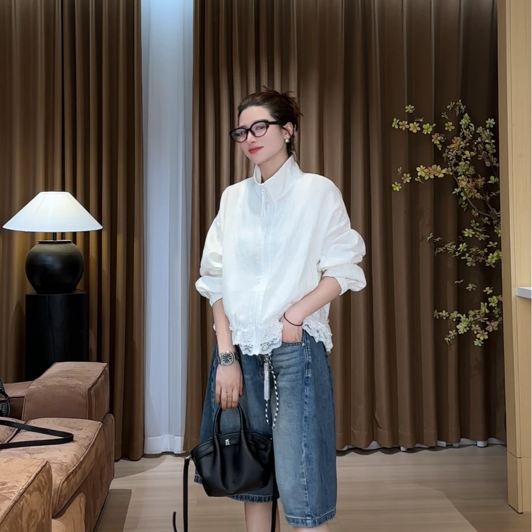 月月不吃鱼2025春夏小众设计极简下摆蕾丝拼轻薄款上衣 2504C1642